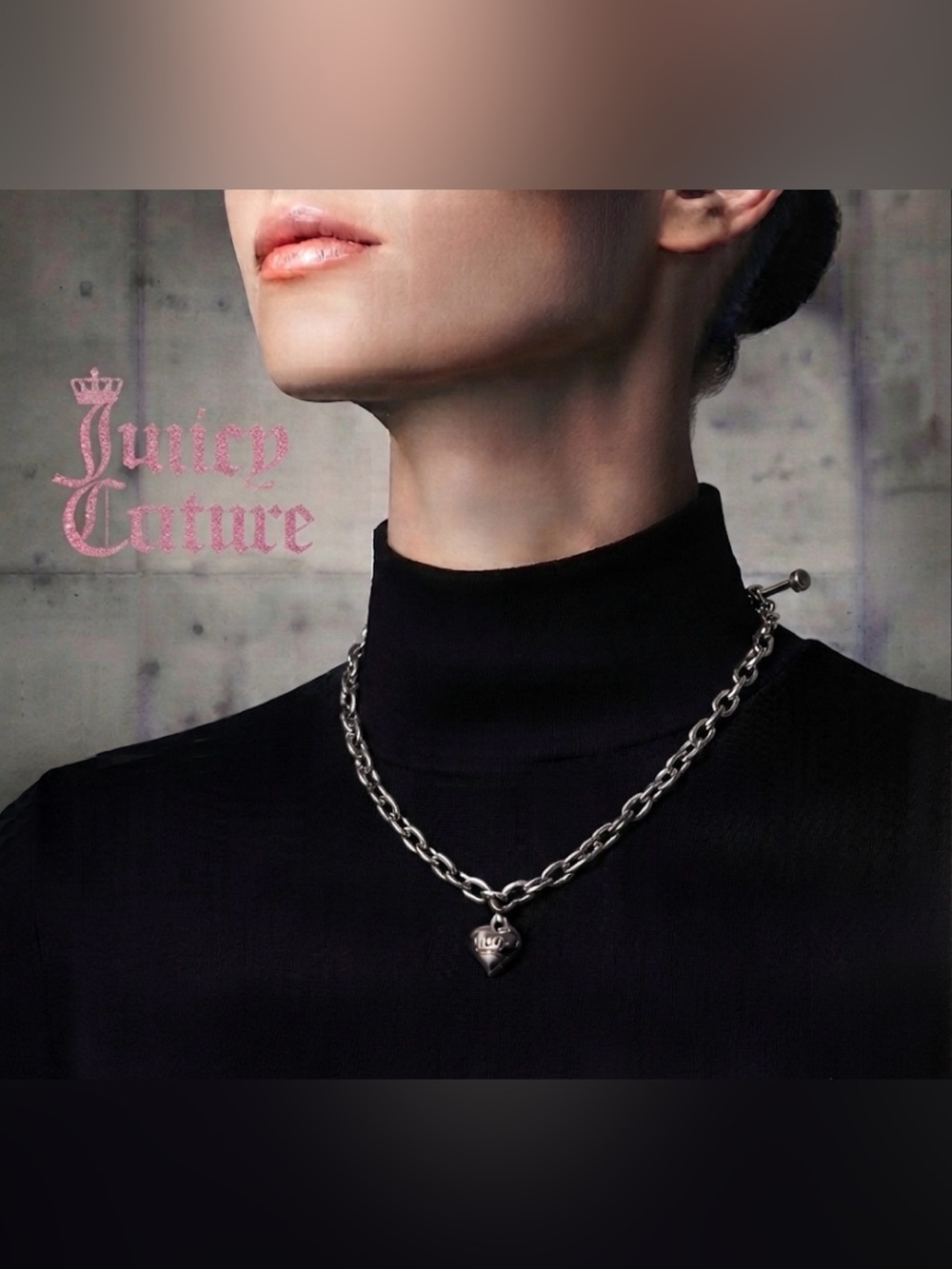 Authentic Juicy Couture silver tone heart charm designer necklace